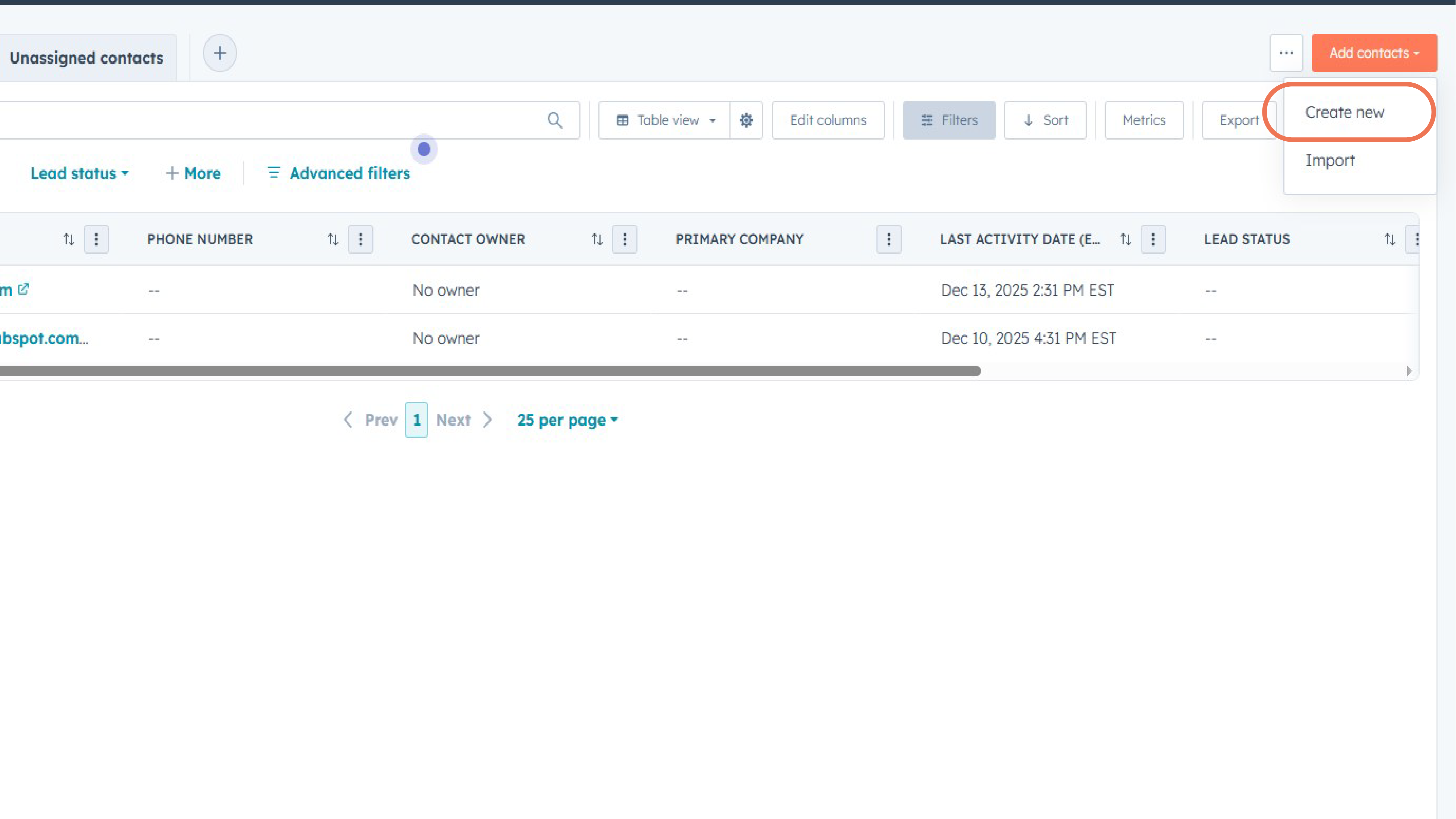 send mail to new contact